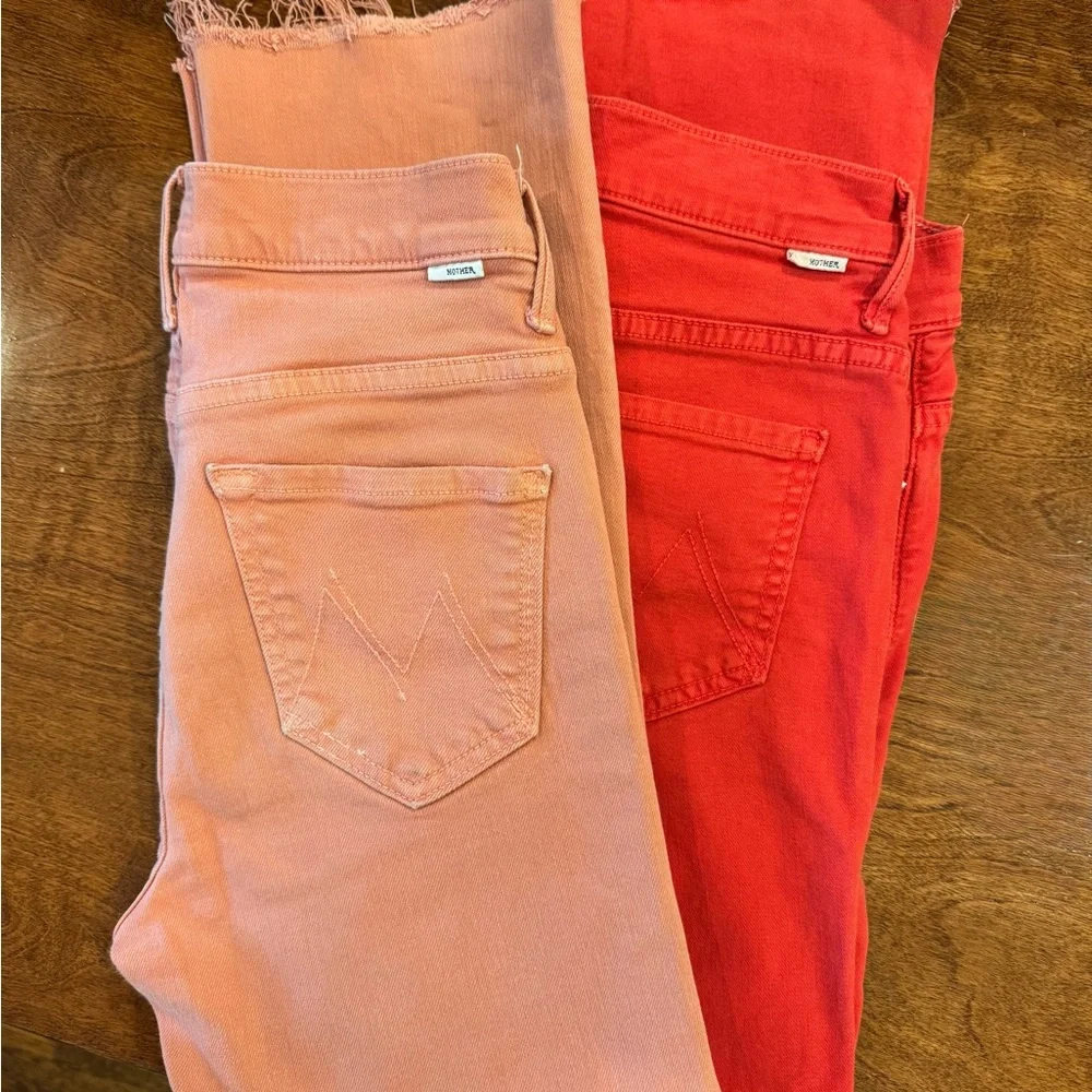 MOTHER Women's Ankle Jeans - Red and Peach - Picture 1 of 1